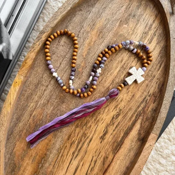 All Good Vibes Handmade Tassel Beaded Necklace (purple #2001) - Picture 5 of 7